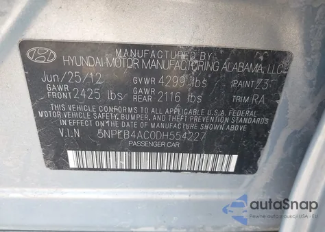 2013 Hyundai Sonata Gls from USA, damaged, VIN 5NPEB4AC0DH554227